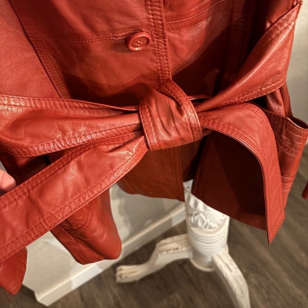 Nordstrom VINTAGE  | GENUINE Leather Short trench Style Jkt Burnt Orange SZ 10 - Picture 4 of 15